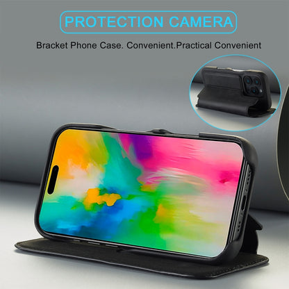 For iPhone 16 Pro LC.IMEEKE Hon Ancient Series Flip Leather Phone Case(Black) by LC.IMEEKE