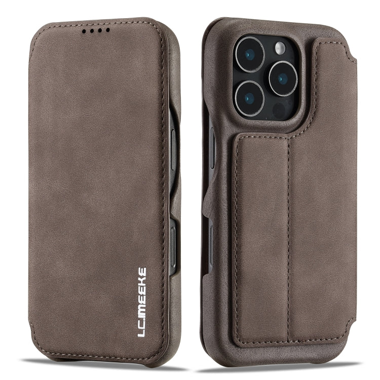 For iPhone 16 Pro LC.IMEEKE Hon Ancient Series Flip Leather Phone Case(Coffee) by LC.IMEEKE