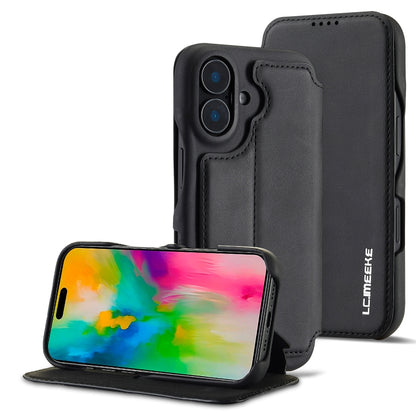 For iPhone 16 Plus LC.IMEEKE Hon Ancient Series Flip Leather Phone Case(Black) by LC.IMEEKE