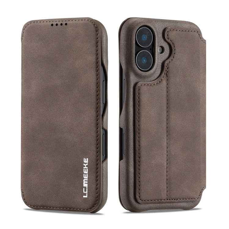 For iPhone 16 Plus LC.IMEEKE Hon Ancient Series Flip Leather Phone Case(Coffee) by LC.IMEEKE