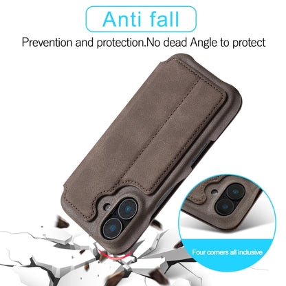 For iPhone 16 Plus LC.IMEEKE Hon Ancient Series Flip Leather Phone Case(Coffee) by LC.IMEEKE