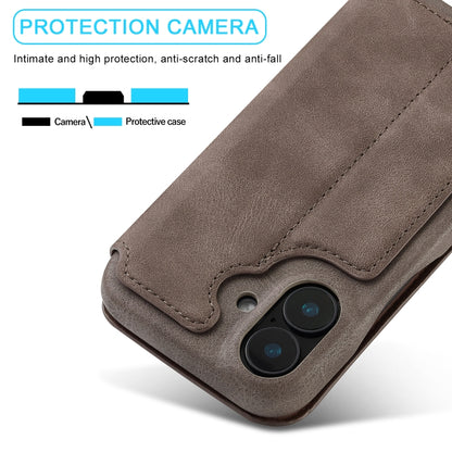 For iPhone 16 Plus LC.IMEEKE Hon Ancient Series Flip Leather Phone Case(Coffee) by LC.IMEEKE