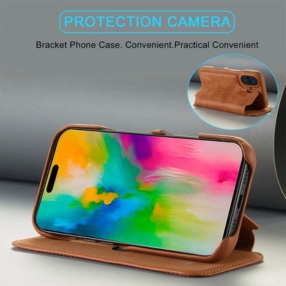 For iPhone 16 Plus LC.IMEEKE Hon Ancient Series Flip Leather Phone Case(Brown) by LC.IMEEKE