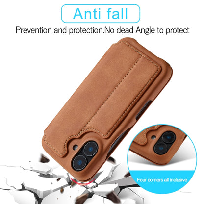 For iPhone 16 Plus LC.IMEEKE Hon Ancient Series Flip Leather Phone Case(Brown) by LC.IMEEKE