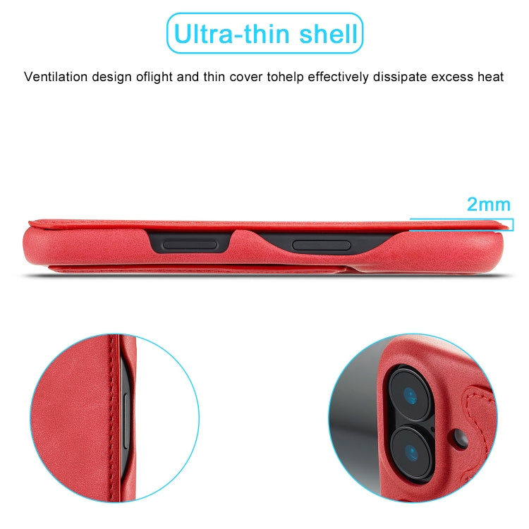 For iPhone 16 LC.IMEEKE Hon Ancient Series Flip Leather Phone Case(Red) by LC.IMEEKE