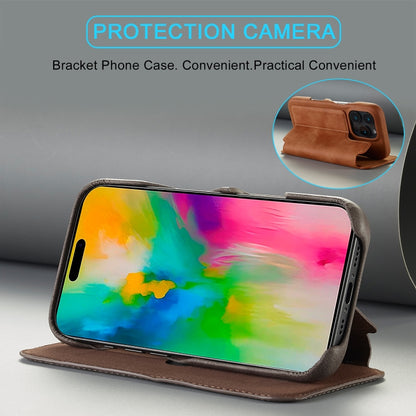 For iPhone 15 Pro LC.IMEEKE Hon Ancient Series Flip Leather Phone Case(Brown) by LC.IMEEKE