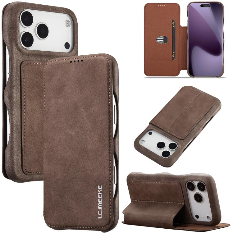 For iPhone 17 Pro LC.IMEEKE Hon Ancient Series Flip Leather Phone Case(Coffee) by LC.IMEEKE