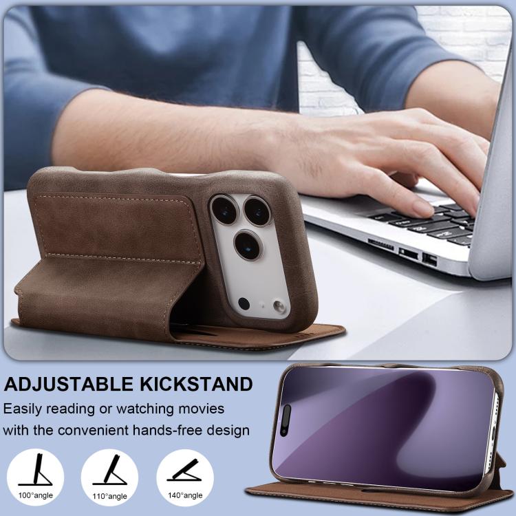 For iPhone 17 Pro LC.IMEEKE Hon Ancient Series Flip Leather Phone Case(Coffee) by LC.IMEEKE