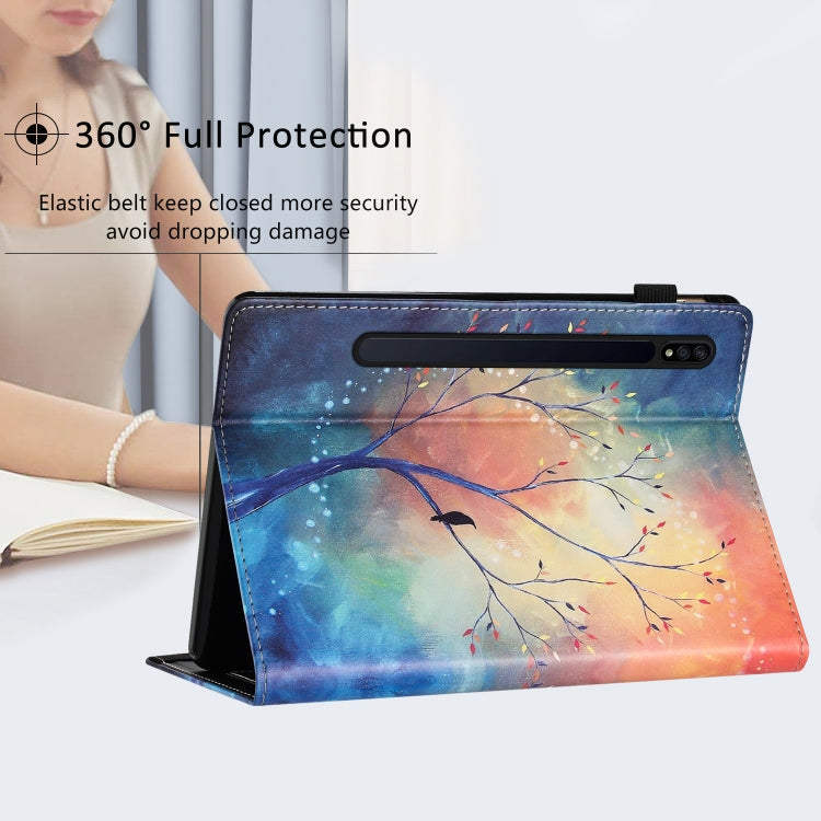 For Samsung Galaxy Tab S7 Sewing Litchi Texture Smart Leather Tablet Case(Oil Painting Tree) by bashfashion