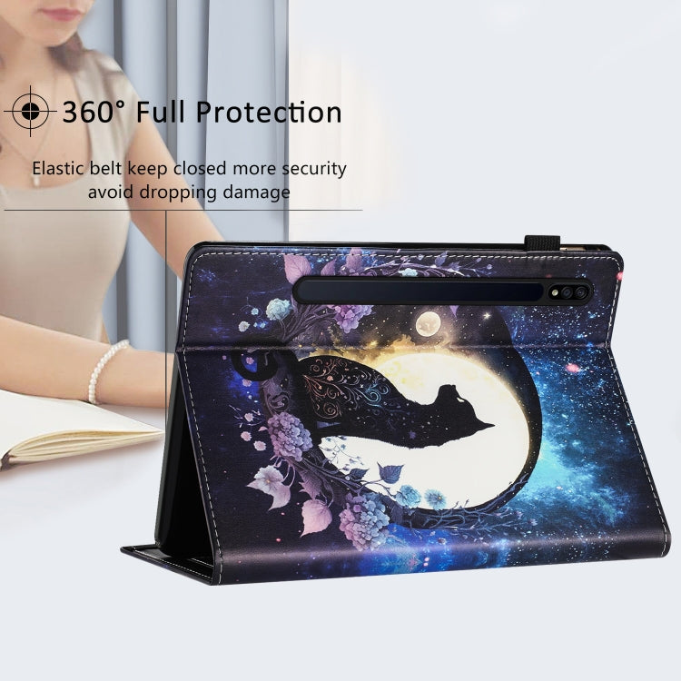 For Samsung Galaxy Tab S7 Sewing Litchi Texture Smart Leather Tablet Case(Cat) by bashfashion