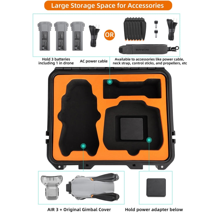 For DJI Air 3 Sunnylife Safety Carrying Case Large Capacity Waterproof Shock-proof Hard Travel Case Standard Version by Sunnylife