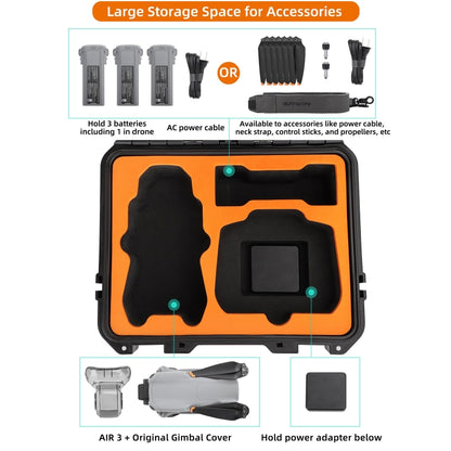 For DJI Air 3 Sunnylife Safety Carrying Case Large Capacity Waterproof Shock-proof Hard Travel Case Standard Version by Sunnylife