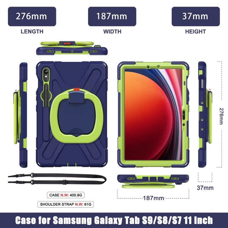 For Samsung Galaxy Tab S9 / S8 / S7 Silicone Hybrid PC Tablet Case with Holder & Shoulder Strap(Navy Blue Olivine) by bashfashion
