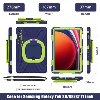 For Samsung Galaxy Tab S9 / S8 / S7 Silicone Hybrid PC Tablet Case with Holder & Shoulder Strap(Navy Blue Olivine) by bashfashion