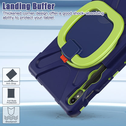For Samsung Galaxy Tab S9 / S8 / S7 Silicone Hybrid PC Tablet Case with Holder & Shoulder Strap(Navy Blue Olivine) by bashfashion