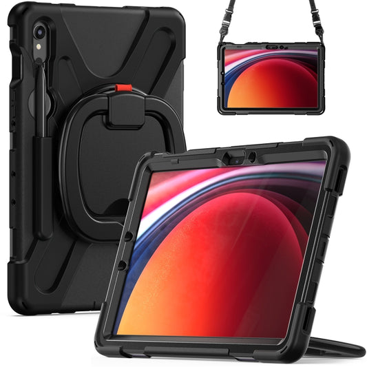 For Samsung Galaxy Tab S9 / S8 / S7 Silicone Hybrid PC Tablet Case with Holder & Shoulder Strap(Black) by bashfashion