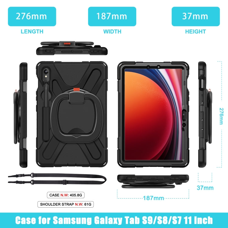 For Samsung Galaxy Tab S9 / S8 / S7 Silicone Hybrid PC Tablet Case with Holder & Shoulder Strap(Black) by bashfashion