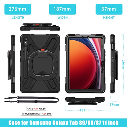 For Samsung Galaxy Tab S9 / S8 / S7 Silicone Hybrid PC Tablet Case with Holder & Shoulder Strap(Black) by bashfashion