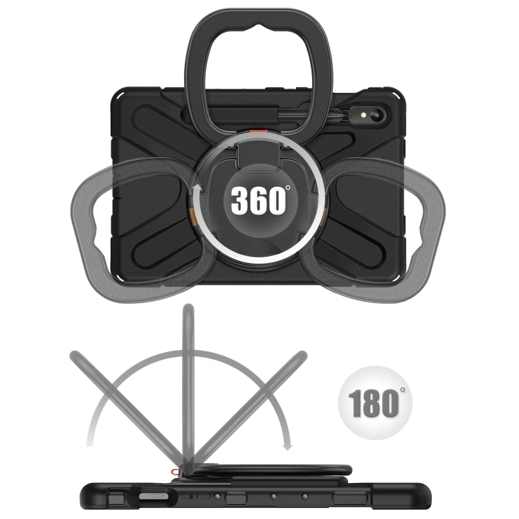 For Samsung Galaxy Tab S9 / S8 / S7 Silicone Hybrid PC Tablet Case with Holder & Shoulder Strap(Black) by bashfashion