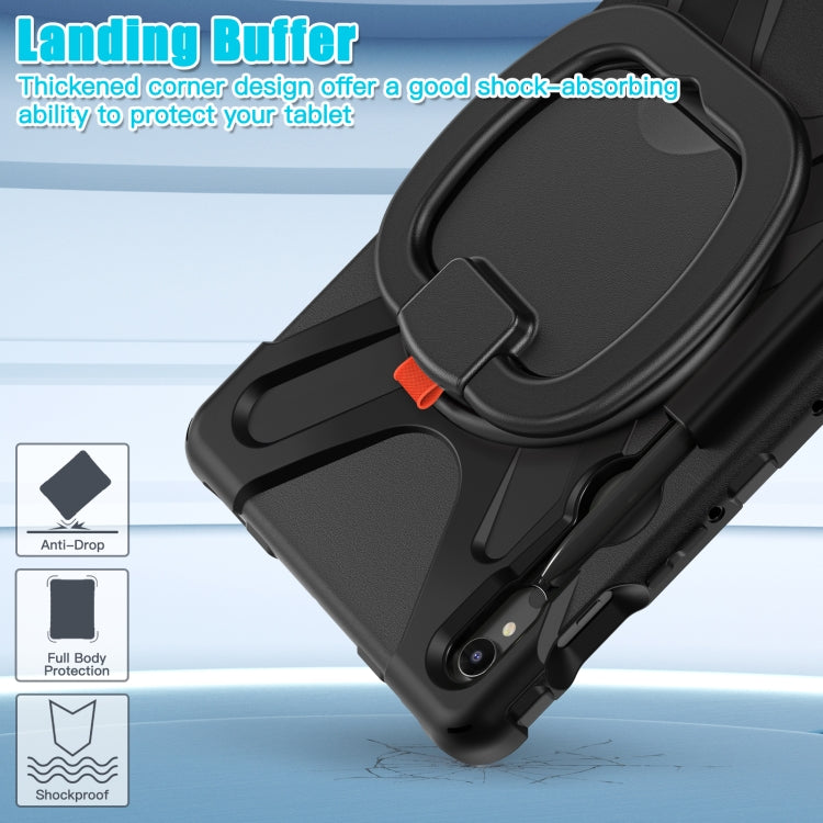 For Samsung Galaxy Tab S9 / S8 / S7 Silicone Hybrid PC Tablet Case with Holder & Shoulder Strap(Black) by bashfashion