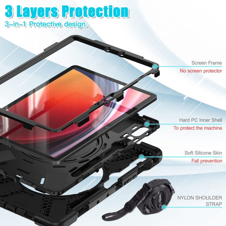 For Samsung Galaxy Tab S9 / S8 / S7 Silicone Hybrid PC Tablet Case with Holder & Shoulder Strap(Black) by bashfashion