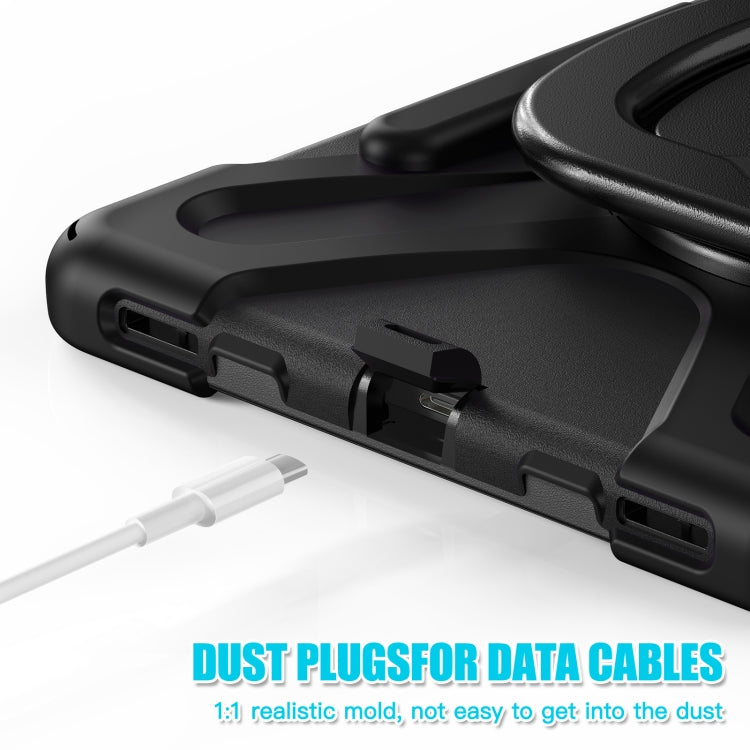 For Samsung Galaxy Tab S9 / S8 / S7 Silicone Hybrid PC Tablet Case with Holder & Shoulder Strap(Black) by bashfashion