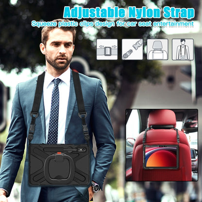 For Samsung Galaxy Tab S9 / S8 / S7 Silicone Hybrid PC Tablet Case with Holder & Shoulder Strap(Black) by bashfashion