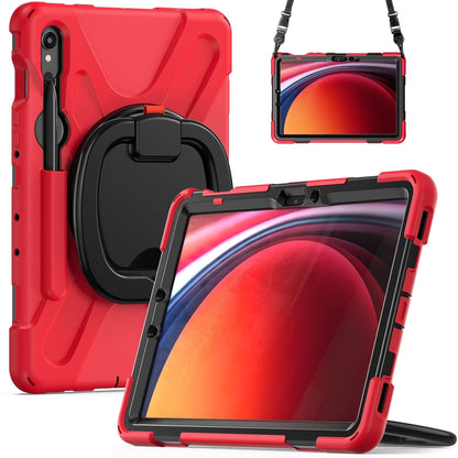 For Samsung Galaxy Tab S9 / S8 / S7 Silicone Hybrid PC Tablet Case with Holder & Shoulder Strap(Red) by bashfashion