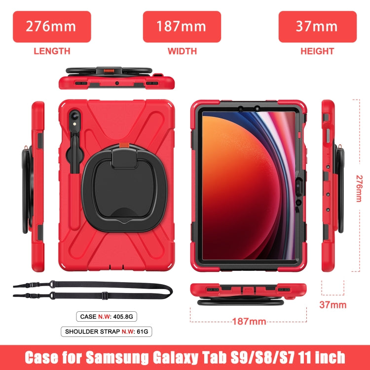 For Samsung Galaxy Tab S9 / S8 / S7 Silicone Hybrid PC Tablet Case with Holder & Shoulder Strap(Red) by bashfashion