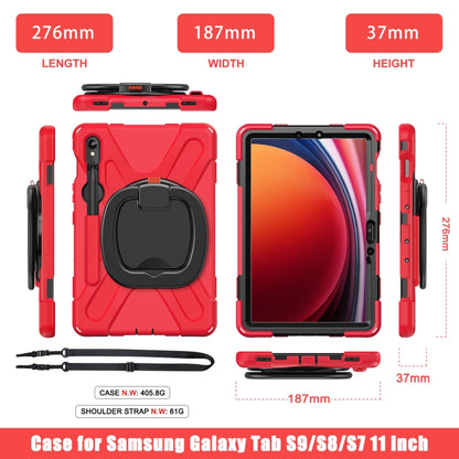 For Samsung Galaxy Tab S9 / S8 / S7 Silicone Hybrid PC Tablet Case with Holder & Shoulder Strap(Red) by bashfashion
