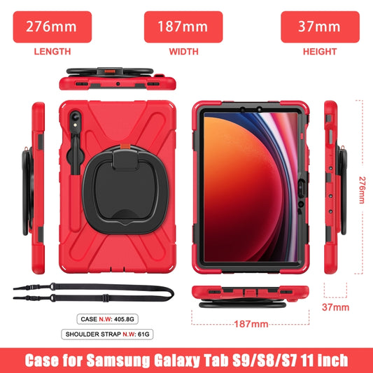 For Samsung Galaxy Tab S9 / S8 / S7 Silicone Hybrid PC Tablet Case with Holder & Shoulder Strap(Red) by bashfashion