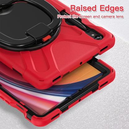 For Samsung Galaxy Tab S9 / S8 / S7 Silicone Hybrid PC Tablet Case with Holder & Shoulder Strap(Red) by bashfashion