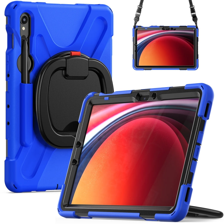 For Samsung Galaxy Tab S9 / S8 / S7 Silicone Hybrid PC Tablet Case with Holder & Shoulder Strap(Blue) by bashfashion