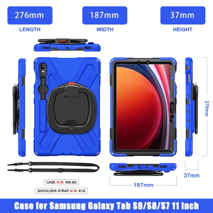 For Samsung Galaxy Tab S9 / S8 / S7 Silicone Hybrid PC Tablet Case with Holder & Shoulder Strap(Blue) by bashfashion