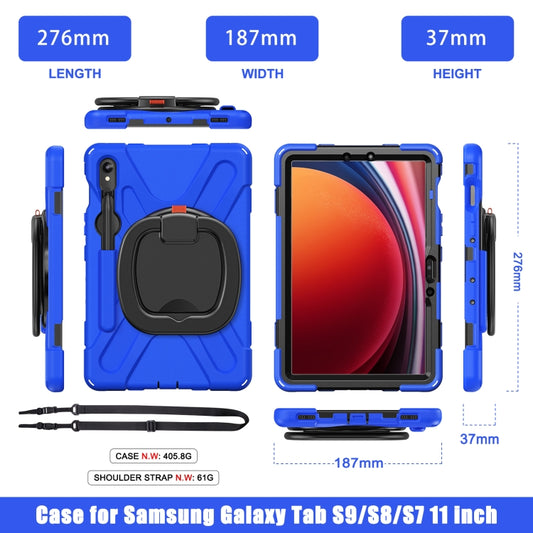 For Samsung Galaxy Tab S9 / S8 / S7 Silicone Hybrid PC Tablet Case with Holder & Shoulder Strap(Blue) by bashfashion