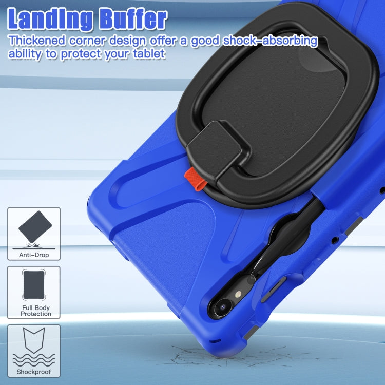 For Samsung Galaxy Tab S9 / S8 / S7 Silicone Hybrid PC Tablet Case with Holder & Shoulder Strap(Blue) by bashfashion