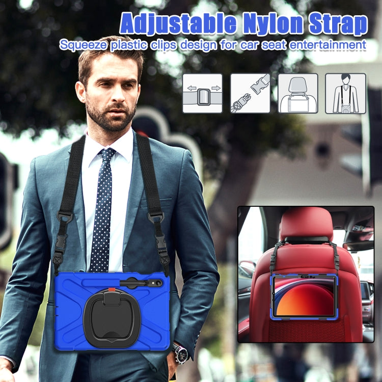 For Samsung Galaxy Tab S9 / S8 / S7 Silicone Hybrid PC Tablet Case with Holder & Shoulder Strap(Blue) by bashfashion