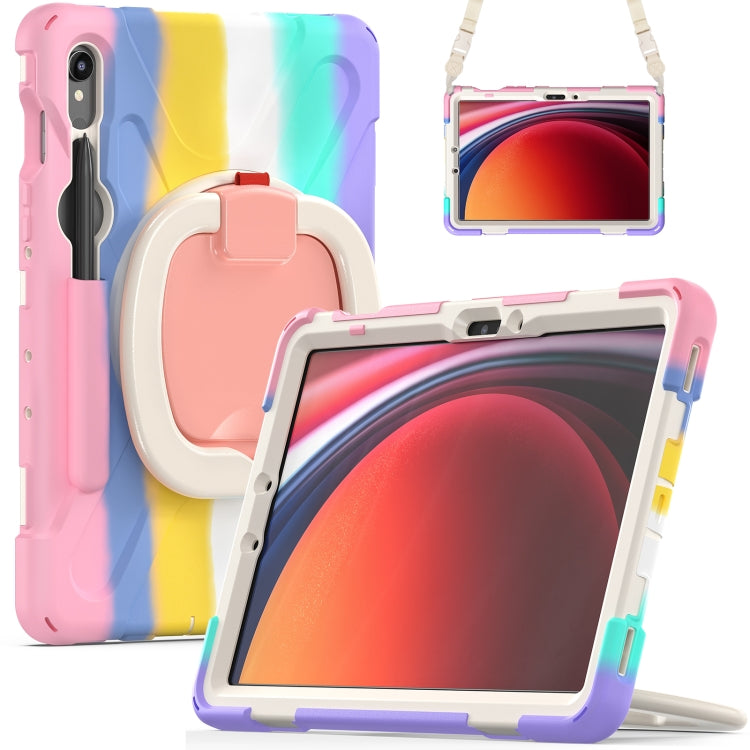 For Samsung Galaxy Tab S9 / S8 / S7 Silicone Hybrid PC Tablet Case with Holder & Shoulder Strap(Colorful Pink) by bashfashion
