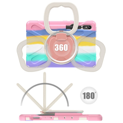 For Samsung Galaxy Tab S9 / S8 / S7 Silicone Hybrid PC Tablet Case with Holder & Shoulder Strap(Colorful Pink) by bashfashion