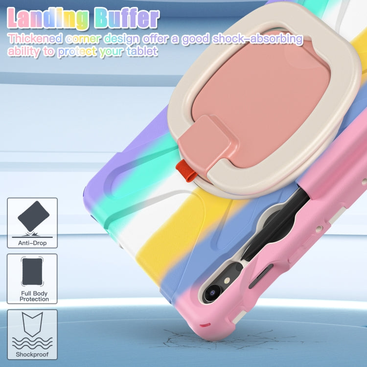 For Samsung Galaxy Tab S9 / S8 / S7 Silicone Hybrid PC Tablet Case with Holder & Shoulder Strap(Colorful Pink) by bashfashion