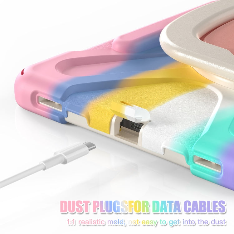 For Samsung Galaxy Tab S9 / S8 / S7 Silicone Hybrid PC Tablet Case with Holder & Shoulder Strap(Colorful Pink) by bashfashion