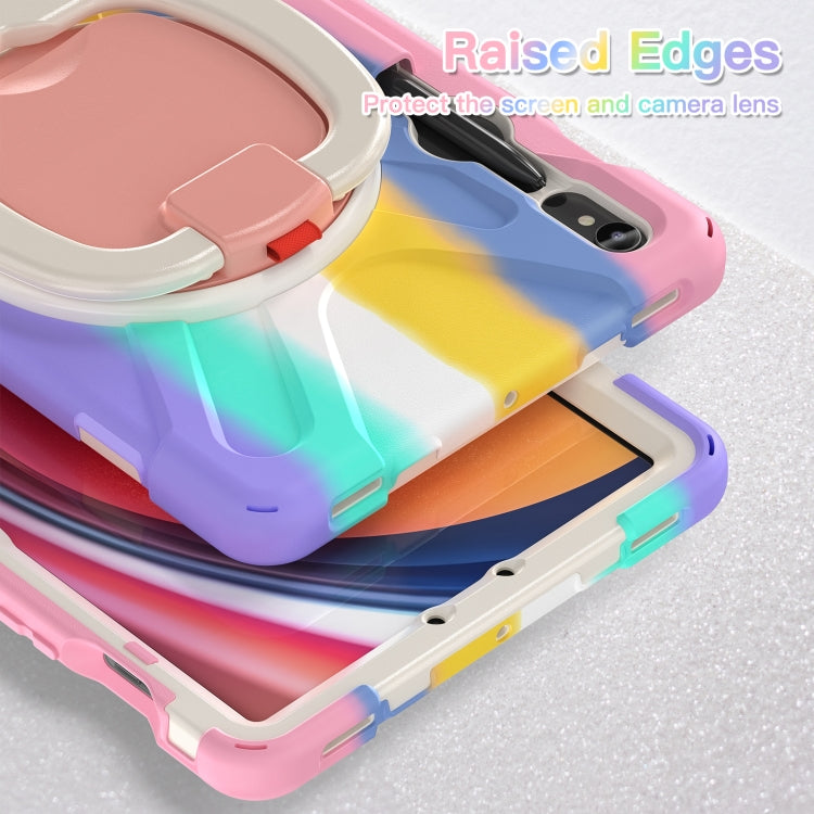 For Samsung Galaxy Tab S9 / S8 / S7 Silicone Hybrid PC Tablet Case with Holder & Shoulder Strap(Colorful Pink) by bashfashion