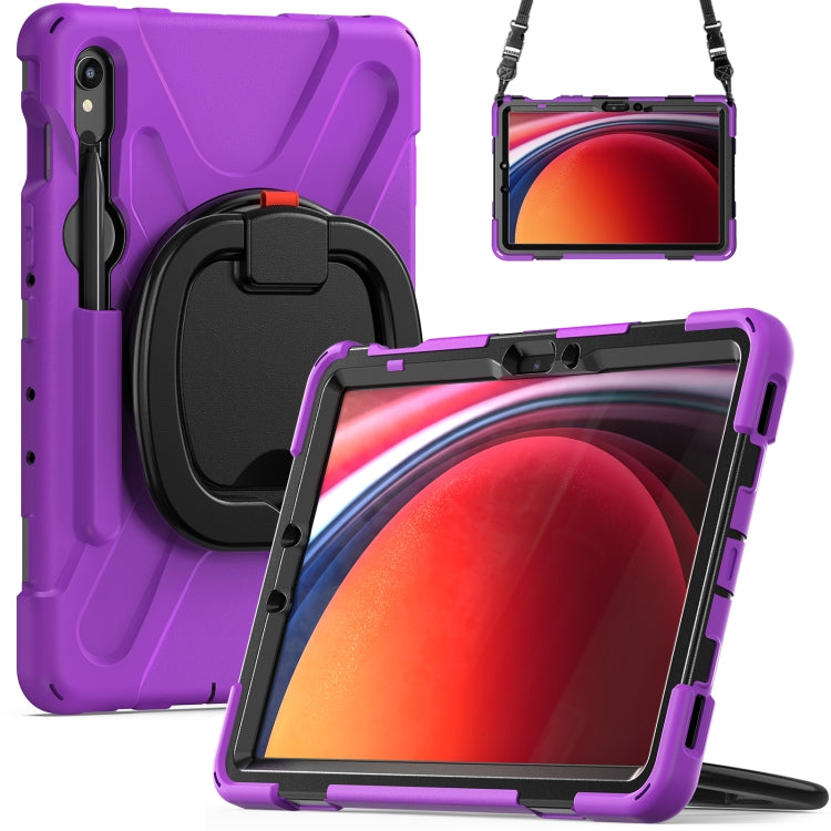 For Samsung Galaxy Tab S9 / S8 / S7 Silicone Hybrid PC Tablet Case with Holder & Shoulder Strap(Purple) by bashfashion