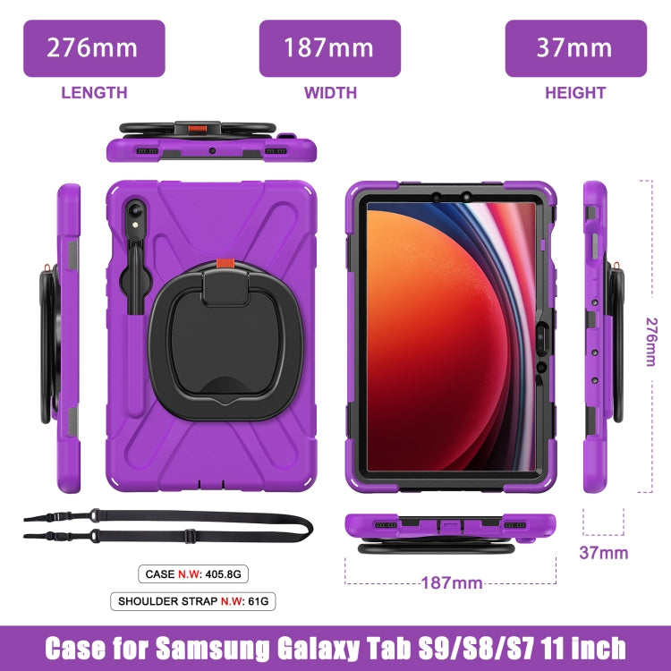 For Samsung Galaxy Tab S9 / S8 / S7 Silicone Hybrid PC Tablet Case with Holder & Shoulder Strap(Purple) by bashfashion