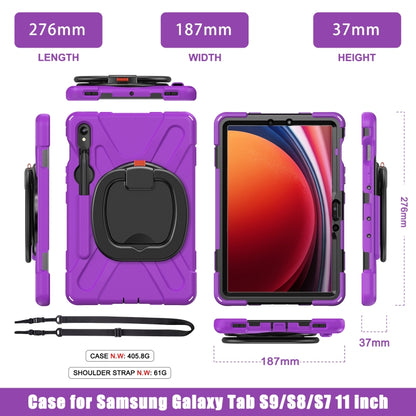 For Samsung Galaxy Tab S9 / S8 / S7 Silicone Hybrid PC Tablet Case with Holder & Shoulder Strap(Purple) by bashfashion