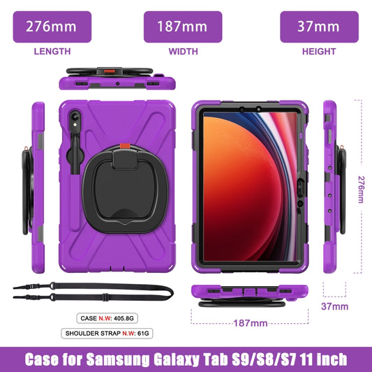 For Samsung Galaxy Tab S9 / S8 / S7 Silicone Hybrid PC Tablet Case with Holder & Shoulder Strap(Purple) by bashfashion