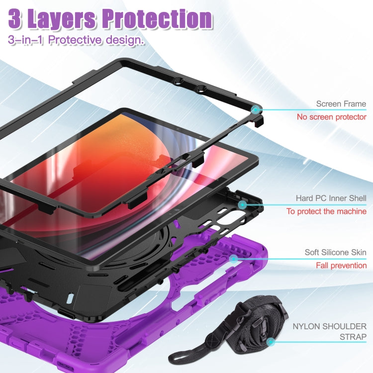 For Samsung Galaxy Tab S9 / S8 / S7 Silicone Hybrid PC Tablet Case with Holder & Shoulder Strap(Purple) by bashfashion