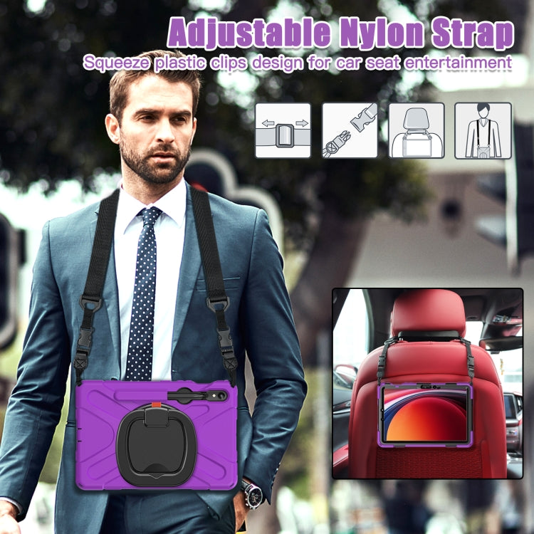 For Samsung Galaxy Tab S9 / S8 / S7 Silicone Hybrid PC Tablet Case with Holder & Shoulder Strap(Purple) by bashfashion