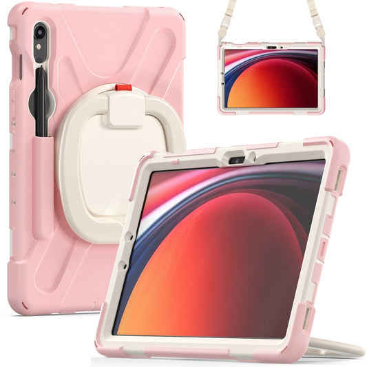 For Samsung Galaxy Tab S9 / S8 / S7 Silicone Hybrid PC Tablet Case with Holder & Shoulder Strap(Pink) by bashfashion
