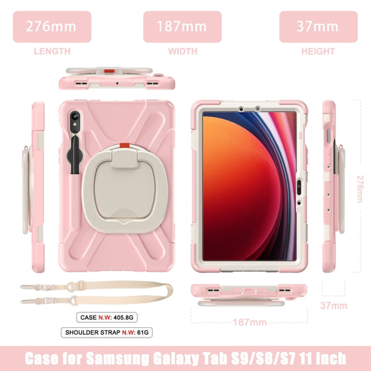 For Samsung Galaxy Tab S9 / S8 / S7 Silicone Hybrid PC Tablet Case with Holder & Shoulder Strap(Pink) by bashfashion